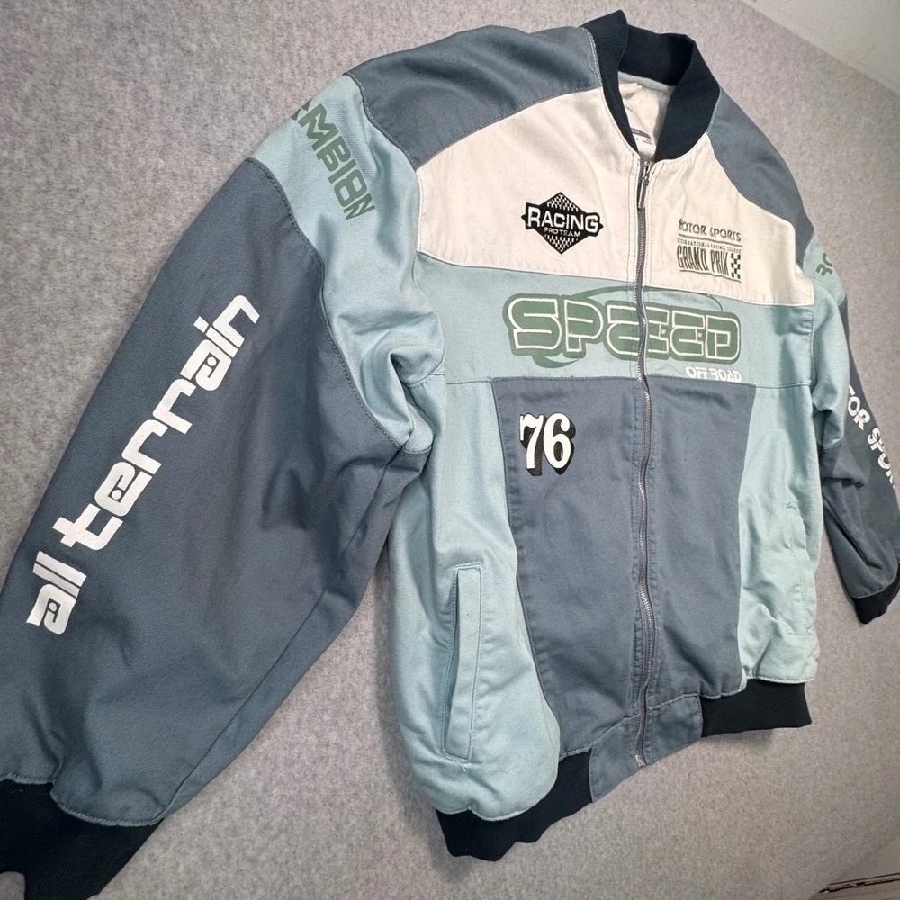 Bershka Motor Sports Racing Jacket Bomber Jacket Colorblock Y2K Patchwork Medium